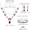 imageBriLove Wedding Jewelry Set for Women YNecklace Tennis Bracelet Dangle Earrings with AAA Cubic Zirconia Teardrop for Bridal BridesmaidRuby Color SilverTone