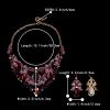 imageBriLove Womens Bohemian Boho Crystal Teardrop Filigree Leaf Hollow Statement Necklace Dangle Earrings SetDeep Amethyst Color GoldTone