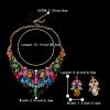 imageBriLove Womens Bohemian Boho Crystal Teardrop Filigree Leaf Hollow Statement Necklace Dangle Earrings SetMulticolor GoldTone
