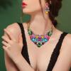 imageBriLove Womens Bohemian Boho Crystal Teardrop Filigree Leaf Hollow Statement Necklace Dangle Earrings SetMulticolor GoldTone