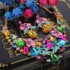 imageBriLove Womens Bohemian Boho Crystal Teardrop Filigree Leaf Hollow Statement Necklace Dangle Earrings SetMulticolor GoldTone