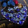 imageBriLove Womens Bohemian Boho Crystal Teardrop Filigree Leaf Hollow Statement Necklace Dangle Earrings SetRoyal Blue GoldTone