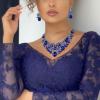 imageBriLove Womens Bohemian Boho Crystal Teardrop Filigree Leaf Hollow Statement Necklace Dangle Earrings SetRoyal Blue GoldTone