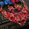 imageBriLove Womens Bohemian Boho Crystal Teardrop Filigree Leaf Hollow Statement Necklace Dangle Earrings SetRuby Color GoldTone