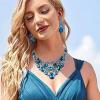 imageBriLove Womens Bohemian Boho Crystal Teardrop Filigree Leaf Hollow Statement Necklace Dangle Earrings SetTurquoise Color GoldTone