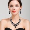 imageBriLove Womens Costume Elegant Crystal Flower Scroll Teardrop Statement Necklace Dangle Earrings Set for Wedding Party Prom AccessoriesBlack SilverTone
