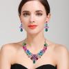 imageBriLove Womens Costume Elegant Crystal Flower Scroll Teardrop Statement Necklace Dangle Earrings Set for Wedding Party Prom AccessoriesMulticolor GoldTone