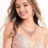 imageBriLove Womens Costume Elegant Crystal Flower Scroll Teardrop Statement Necklace Dangle Earrings Set for Wedding Party Prom AccessoriesPeach RoseGoldTone