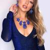imageBriLove Womens Jewelry Set Fashion Sparkling Crystal Rhinestone Teardrop Emerald Cut Marquise Cluster Statement Necklace Dangle Earrings for Party PromBlue Goldtone