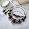 imageBriLove Womens Teardrop Crystal Statement Necklace Cluster Hollow Dangle Earrings Chain Bracelet Bib Jewellery Set for Wedding Bride BridesmaidBlack SilverTone