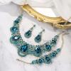 imageBriLove Womens Teardrop Crystal Statement Necklace Cluster Hollow Dangle Earrings Chain Bracelet Bib Jewellery Set for Wedding Bride BridesmaidBlue Topaz Color GoldTone