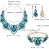 imageBriLove Womens Teardrop Crystal Statement Necklace Cluster Hollow Dangle Earrings Chain Bracelet Bib Jewellery Set for Wedding Bride BridesmaidBlue Topaz Color GoldTone