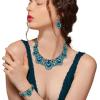 imageBriLove Womens Teardrop Crystal Statement Necklace Cluster Hollow Dangle Earrings Chain Bracelet Bib Jewellery Set for Wedding Bride BridesmaidBlue Topaz Color GoldTone