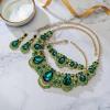 imageBriLove Womens Teardrop Crystal Statement Necklace Cluster Hollow Dangle Earrings Chain Bracelet Bib Jewellery Set for Wedding Bride BridesmaidEmerald Color GoldTone