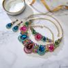imageBriLove Womens Teardrop Crystal Statement Necklace Cluster Hollow Dangle Earrings Chain Bracelet Bib Jewellery Set for Wedding Bride BridesmaidMulti Colour GoldTone