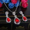 imageBriLove Womens Wedding Bridal Elegant Crystal Teardrop Pendant Necklace Dangle Earrings SetRuby Color