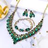 imageBriLove Womens Wedding Jewelry Set for Bridal Rhinestone Beaded Marquise Cluster Crystal Statement Necklace Dangle Earrings Link Bracelet02Emerald Color GoldTone