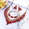 imageBriLove Womens Wedding Jewelry Set for Bridal Rhinestone Beaded Marquise Cluster Crystal Statement Necklace Dangle Earrings Link Bracelet03Ruby Color GoldTone