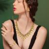 imageBriLove Womens Wedding Jewelry Set for Bridal Rhinestone Beaded Marquise Cluster Crystal Statement Necklace Dangle Earrings Link Bracelet04Champagne GoldTone