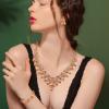 imageBriLove Womens Wedding Jewelry Set for Bridal Rhinestone Beaded Marquise Cluster Crystal Statement Necklace Dangle Earrings Link Bracelet05Peach RoseGoldTone
