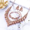 imageBriLove Womens Wedding Jewelry Set for Bridal Rhinestone Beaded Marquise Cluster Crystal Statement Necklace Dangle Earrings Link Bracelet05Peach RoseGoldTone