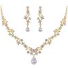 imageBriLove Wedding Bridal Necklace Earrings Jewelry Set CZ Crystal Leaf Vine Floral Scroll Teardrop VNecklace Clear GoldTone