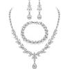 imageBriLove Wedding Gorgeous Shiny Teardrop CZ Pendant Necklace Leaf Dangle Earrings Jewelry Set for Women Bride BridesmaidClear SilverTone