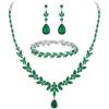 imageBriLove Wedding Gorgeous Shiny Teardrop CZ Pendant Necklace Leaf Dangle Earrings Jewelry Set for Women Bride BridesmaidEmerald Color SilverTone