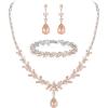 imageBriLove Wedding Gorgeous Shiny Teardrop CZ Pendant Necklace Leaf Dangle Earrings Jewelry Set for Women Bride BridesmaidPeach SilverTone