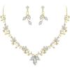 imageBriLove Wedding Jewelry Set for Women CZ Teardrop Flower Leaf Filigree Necklace Earrings Party Prom AccessoriesGoldtone