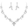 imageBriLove Wedding Jewelry Set for Women CZ Teardrop Flower Leaf Filigree Necklace Earrings Party Prom AccessoriesSilvertone