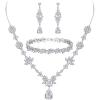 imageBriLove Wedding Jewelry Set for Women YNecklace Tennis Bracelet Dangle Earrings with AAA Cubic Zirconia Teardrop for Bridal Bridesmaid01Clear SilverTone