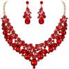 imageBriLove Wedding Jewelry Sets for Brides Rhinestone Simulated Pearl Teardrop Cluster Statement Necklace Dangle Earrings
