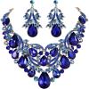 imageBriLove Womens Bohemian Boho Crystal Teardrop Filigree Leaf Hollow Statement Necklace Dangle Earrings SetRoyal Blue GoldTone