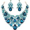 imageBriLove Womens Bohemian Boho Crystal Teardrop Filigree Leaf Hollow Statement Necklace Dangle Earrings SetTurquoise Color GoldTone