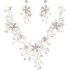 imageBriLove Womens Bohemian Boho Crystal Teardrop Freshwater Cultured Pearl Handmade Filigree Flower Choker Necklace Dangle Earrings SetGoldTone