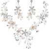 imageBriLove Womens Bohemian Boho Crystal Teardrop Freshwater Cultured Pearl Handmade Filigree Flower Choker Necklace Dangle Earrings SetSilverTone