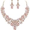 imageBriLove Womens Costume Elegant Crystal Flower Scroll Teardrop Statement Necklace Dangle Earrings Set for Wedding Party Prom AccessoriesPeach RoseGoldTone