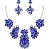 imageBriLove Womens Jewelry Set Fashion Sparkling Crystal Rhinestone Teardrop Emerald Cut Marquise Cluster Statement Necklace Dangle Earrings for Party PromBlue Goldtone