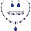 imageBriLove Womens Wedding Bridal Crystal Infinity Figure 8 Teardrop YNecklace Bracelet Earrings SetNavy Blue SilverTone