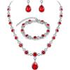 imageBriLove Womens Wedding Bridal Crystal Infinity Figure 8 Teardrop YNecklace Bracelet Earrings SetRuby Color SilverTone