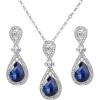 imageBriLove Womens Wedding Bridal Elegant Crystal Teardrop Pendant Necklace Dangle Earrings SetNavy Blue