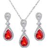 imageBriLove Womens Wedding Bridal Elegant Crystal Teardrop Pendant Necklace Dangle Earrings SetRuby Color