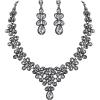 imageBriLove Womens Wedding Bridal Teardrop Cluster Crystal Statement Necklace Dangle Earrings Set for Bride Grey BlackTone