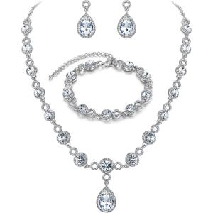 imageBriLove Womens Wedding Bridal Crystal Infinity Figure 8 Teardrop YNecklace Bracelet Earrings SetClear SilverTone