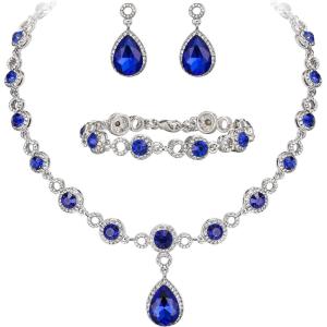 imageBriLove Womens Wedding Bridal Crystal Infinity Figure 8 Teardrop YNecklace Bracelet Earrings SetNavy Blue SilverTone