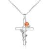 imageBriLove Gifts for Mom Women 925 Sterling Silver Cubic Zirconia Dainty Cross Rose Flower Pendant Necklace for Mothers DayValentines DayBirthdayChristmasAnniversary