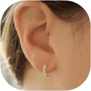 imageBriLove 14K Gold Plated Hoop Earrings for Women Mom 925 Sterling Silver CZ Six Stone Huggie Hoops Gifts for Daily WearMothers DayValentines DayBirthdayChristmasAnniversary