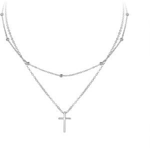 imageBriLove 925 Sterling Silver Cross Religion Pendant Necklace Round Bead Blink Jewelry Gift for Mom Women Daily WearMothers DayValentines DayBirthdayChristmasAnniversaryClear Silvertone