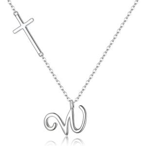 imageBriLove 925 Sterling Silver Cross Side Pendant Necklace Initial Letter Jesus Crucifix Christian Jewelry Gifts for Mom Womenr Daily WearMothers DayValentines DayBirthdayChristmasAnniversaryW